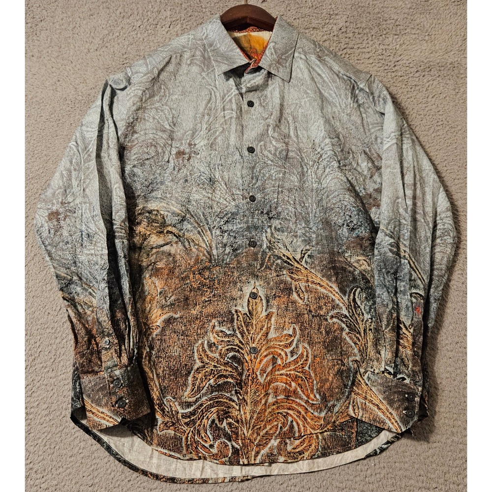 Robert Graham Mens Large Classic Fit Cotton Long Sleeve Paisley Damask Shirt